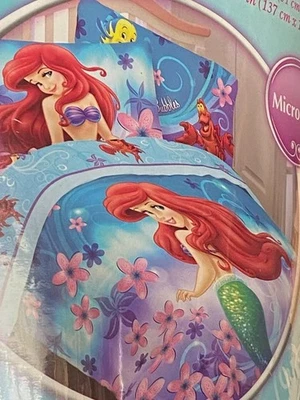 Disney Little Mermaid pink flower  Twin Comforter  4PC set ariel  FULL - Image 1 of 2