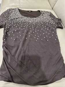 Top formale donna Anne Klein con perline taglia PM marrone elasticizzato chic Y2K - Foto 1 di 8