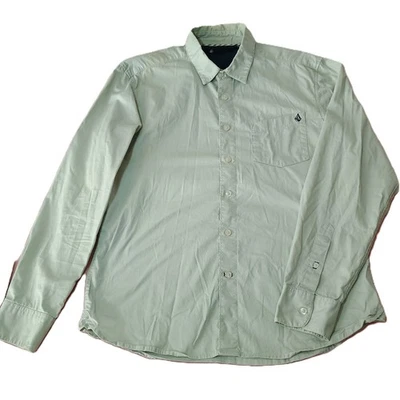 Volcom Men's Small Business Button Shirt Long Sleeve Pocket Olive Stretch Cotton - Image 1 of 4