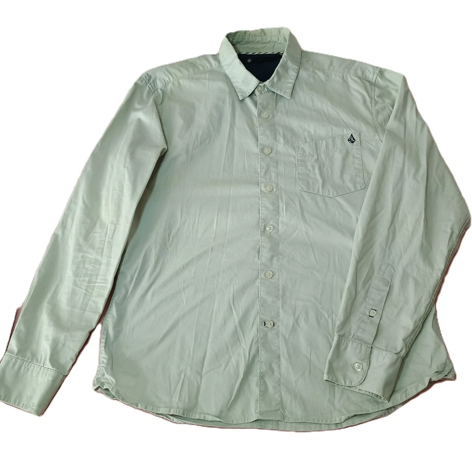 Volcom Men's Small Business Button Shirt Long Sleeve Pocket Olive Stretch Cotton - Image 1 of 4