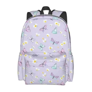 School Backpack Butterfly Daisy Flower Purple Casual Daypack Men Women Polyes... - Picture 1 of 9
