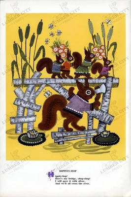 Antigua rima rusa Hippity-Hop 1983 ardillas Yuri Vasnetsov arte impreso Foto 1 de 4