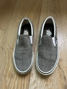 Vans Gray Herringbone Slip On Shoes Mens Size 7 Woman’s Size 8.5 Classic - Picture 1 of 6