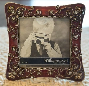 4”x4” Williamstown Company Enameled & Jeweled Frame Burgundy & Gold Colored - Picture 1 of 7