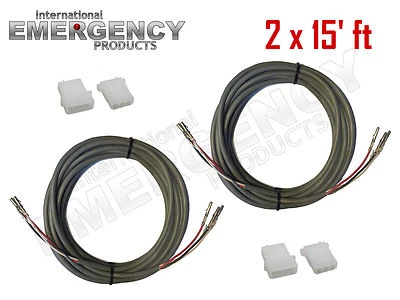 WPW COMMUNICATIONS 2x 15' ft Strobe Cable 3 Conductor Wire AMP Power Supply w/ Connector for Whelen