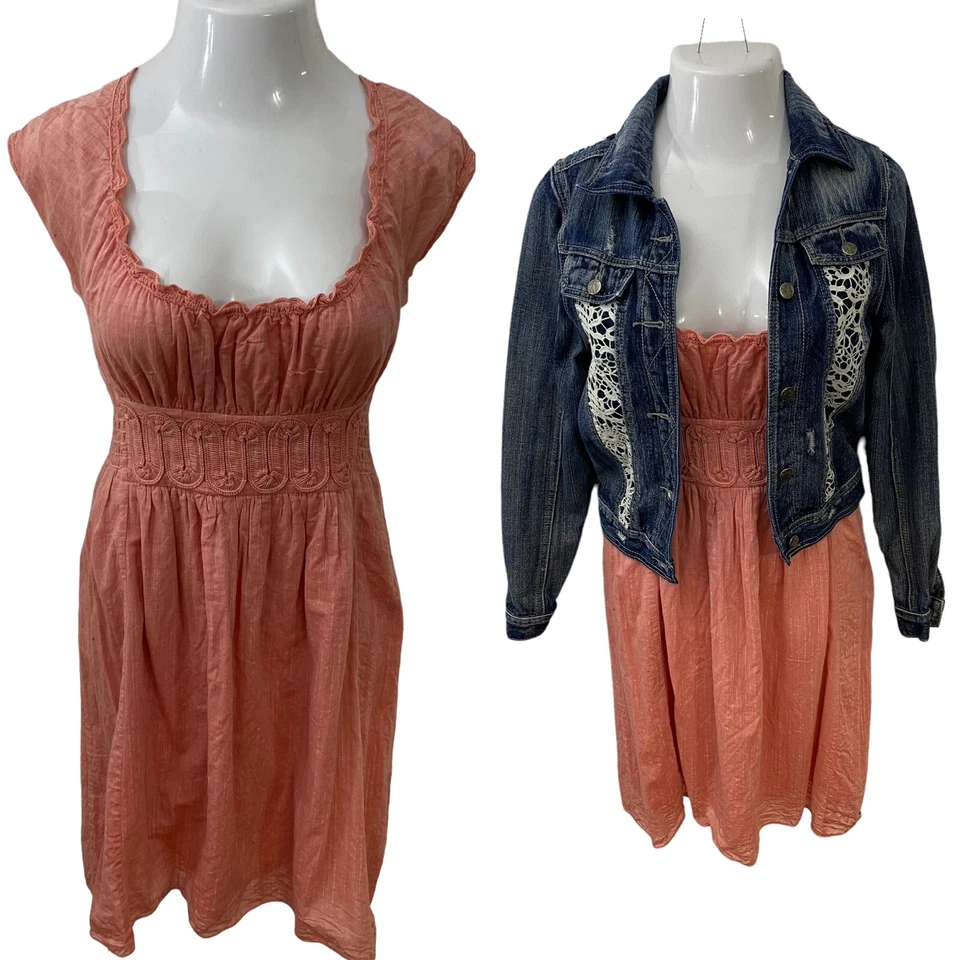 Vestido Studio M Mujer Mediano Cottagecore Campesino Denim Chaqueta Naranja Azul Encaje Foto 1 de 4