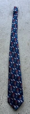 Винтажный галстук 1980-х Stringbeans темно-синий слон дерево полиэстер сделано в США - Изображение 1 из 4