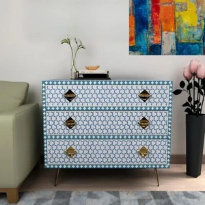 Bone Inlay Chest of Drawers, Vintage Chest of Drawers - Targua Teal Blue colour - Picture 1 of 14