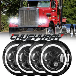 NEW 4PCS 5 3/4" 5.75inch Headlights Halo DRL Hi/Lo Fits For Peterbilt 349 359 - Picture 1 of 9