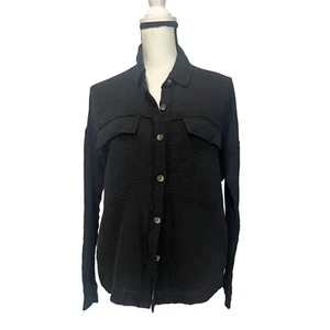 Supplies by UNIONBAY Crinkle Gauze Button Front Shirt Jacket/ Top, Black, XS - Picture 1 of 12