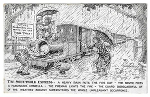 COMIC / EISENBAHN - SOUTHWOLD EXPRESS, STARKREGEN Künstler Reg CARTER Postkarte - Bild 1 von 1