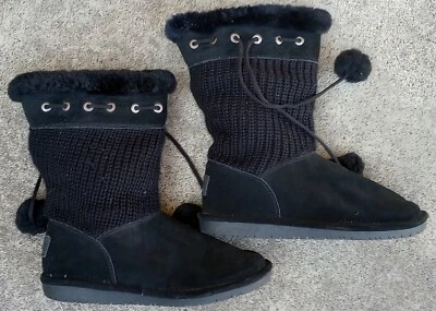 BEARPAW RAINA M-660W Black Suede and Knitted Wool Womens Winter Boots Size 10 - Image 1 of 4