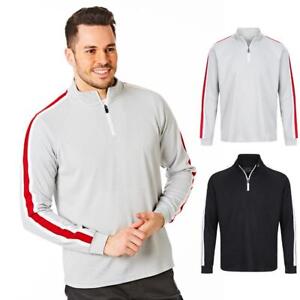 Under Par Mens Ribbed Zip Neck Sweater Top Long Sleeve Contrast Golf Mid Layer