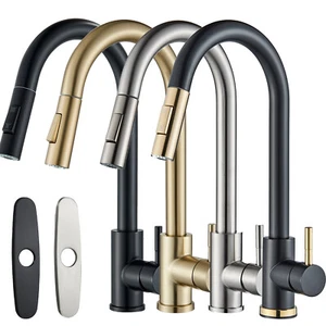 Stainless Steel Kitchen Sink Faucet Swivel Pull Down Sprayer Single Handle - Picture 1 of 53