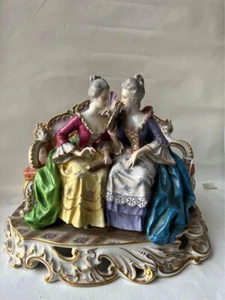 19th century antique Italian Capodimonte Women on bench - Picture 1 of 24