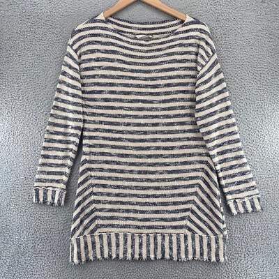Soft Surroundings Sweater Women Medium Mariana Navy Ivory Stripe Tunic Pullover - Image 1 of 4