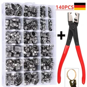 140 tlg Edelstahl 1 Ohr Schlauchschellen Sortiment Schlauchklemmen Zange Set - Bild 1 von 15