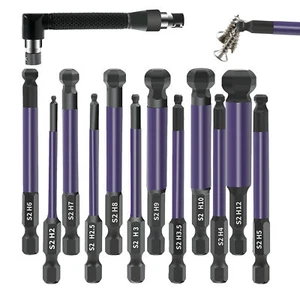 12PCS Hex Head Allen Wrench Drill Bit Set Metric SAE S2 Steel Magnetic Tips 1/4" - Picture 1 of 11