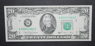 1988 A $20 Federal Reserve Note/Chicago/UNC/birthyear serial number 1962/F 2076G - Image 1 of 4