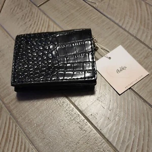 Women's Adika Faux Croc Small Bag, Lipstick Size Black Detachable Silver Chain - Picture 1 of 4