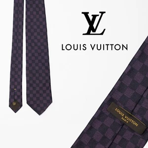 LOUIS VUITTON Damier silk tie/ LV logo/ LOUIS VUITTON /Made in Italy / Purple - Picture 1 of 14