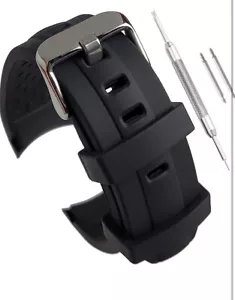 Black Buckle Stitch Silicone Rubber Watch Strap Curved Edge 20mm - Picture 1 of 2