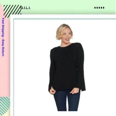 G.I.L.I. Suéter para mujer Peplum con detalle tejido acanalado negro, talla XXS, QVC Foto 1 de 4