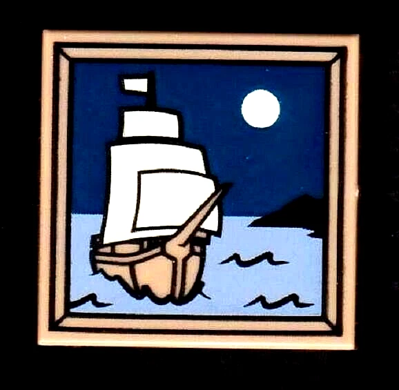 LEGO SEA SAILING SHIP MOON TILE ~ Printed Decorated 2x2 Framed Art Painting Tile - Image 1 of 1