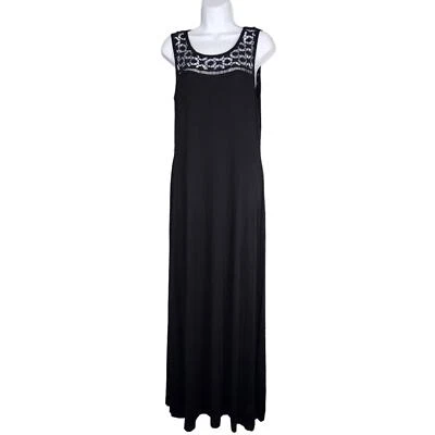 Calvin Klein Dress Womens Size 10 Black Jersey Maxi Dress Lace Detail - Image 1 of 4