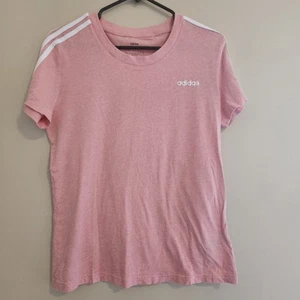Adidas Kids Large Light Pink Tshirt With White Logo and White Striped Sleeves - Picture 1 of 7