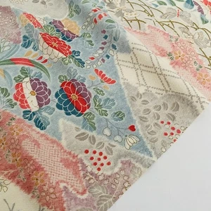 Pink Retreat #B 13.5x61 LONG Vintage Silk Chirimen Japanese Kimono Fabric CJ22 - Picture 1 of 7