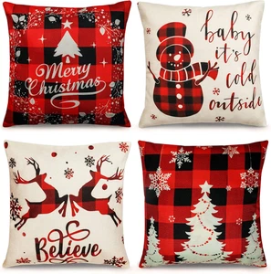 TDHDIKE Farmhouse Christmas Pillow Covers - 18X18 Inch Set of 4, Sofa Couch Deco - Picture 1 of 12
