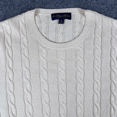 Suéter Brooks Brothers Para Hombre M Blanco Crema Supima Algodón Tejido con Cable Pescador Foto 1 de 4