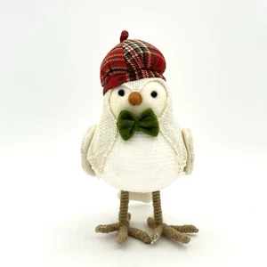 Target Wondershop Featherly Friends Fall Red Plaid Hat Green Bow Tie Fabric Bird - Picture 1 of 9