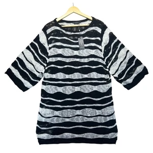 Top túnica tejido a rayas blanco negro Vertigo para mujer talla L manga 3/4 nuevo con etiquetas precio de venta sugerido por el fabricante 170 USD - Imagen 1 de 10