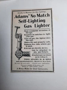 1900 Original Ad Adams's No match Gas Lighter Brooklyn, NY - Picture 1 of 1