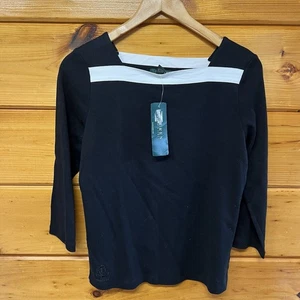 Ralph Lauren Shirt Top Bluse Gr. M U-Boot Ausschnitt 3/4 Arm Neu mit Etikett schwarz weiß Baumwolle - Bild 1 von 4