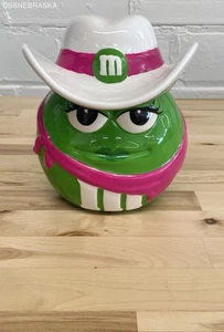 M&M CHARACTER COOKIE JAR GREEN COWGIRL WITH HAT LARGE GALERIE COLLECTABLE - Picture 1 of 12