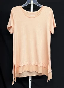 Soft Surroundings Sz M Rayon Top Shirt Women’s Peach Double Sheer Hem Tunic - Picture 1 of 3