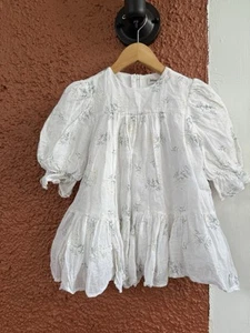 Toddler Girl Botique 100% Linen Tiered White Floral Dress Size 3 Cottage Core - Picture 1 of 6