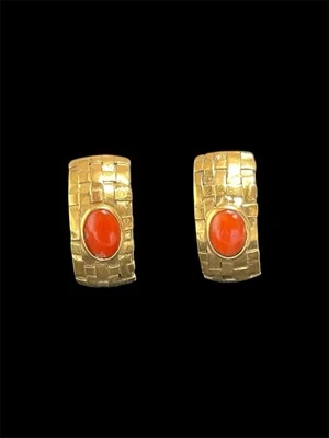 Orecchini intrecciati a mano in argento e Corallo - Immagine 1 di 4