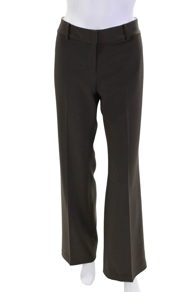 Calças femininas Tahari frente plana sólida cintura média perna larga marrom tamanho 6 - Imagem 1 de 4