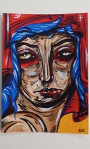 OOAK ACEO Figurative Art Card, Girl Art By ESS22, 3.5 x 2.5 in., Unframed - Picture 1 of 5