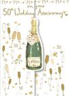 Wedding Anniversary Card 50Th Fiftieth Golden Champagne 3 Fold Trio Ling Design
