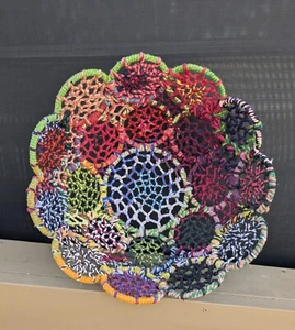 Basket Woven Cotton on Wired Metal Rainbow 18 Inches Round Eclectic Vintage - Picture 1 of 9