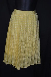ELLE Womens 6 Yellow Plaid Semi Sheer Lined NEW Skirt Mid Calf Length Pleated - Picture 1 of 6