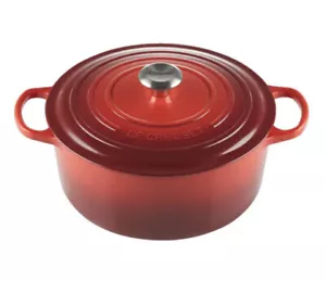 Le Creuset #20 Forno Olandese Cocotte Rotondo Poco Profondo 7/8in #20 Ferro Smaltato Ciliegio - Foto 1 di 5