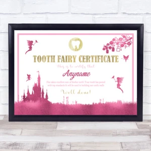Hada de los Dientes Excelente Cuidado Rosa Certificado Personalizado Premio Impresión - Imagen 1 de 1