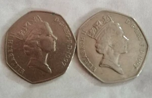 Two Elizabeth 11 D. G. REG-F. D1997 50 Fifty Pence Coin Rare - Picture 1 of 2