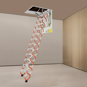 12 Steps Attic Ladder, Wall-Mounted Folding Stairs,Pull Down Attic Stairs - Picture 1 of 18